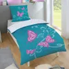 A child's bed with bedding featuring a butterfly design. Produktbild-Vorschau