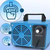 A blue ozone generator with icons illustrating its features. Produktbild-Vorschau