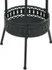A close-up view of the base of a black metal bistro table, showing the decorative basket-like shelf and its legs. Produktbild-Vorschau