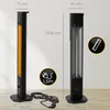 Two black infrared heaters are shown side-by-side with dimensions and feature callouts. Náhled obrázku produktu