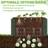 Diagram illustrating the benefits of an open-base raised garden bed, showing root growth and nutrient distribution. Voir les images du produit