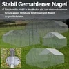 Multiple sizes of chicken coops are shown in a grassy field with rain falling. Náhled obrázku produktu