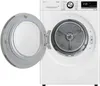Front view of a white LG ThinQ dryer with the door open, showing the drum. Produktbild-Vorschau