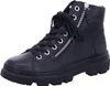 A black leather high-top boot with laces and zippers. Voir les images du produit