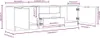 A diagram showing the dimensions of a white TV cabinet. Voir les images du produit
