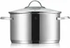 A stainless steel pot with a glass lid and handles, presented on a white background. Produktbild-Vorschau