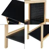 A collage of four close-up images showing different parts of a black and wood desk. Produktbild-Vorschau