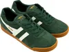 A pair of green Gola sneakers with white stripes and a brown sole, shown against a white background. Produktbild-Vorschau