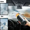 A collage showing a car's interior with a frosted windshield and a portable car heater being used to defrost it. Náhled obrázku produktu