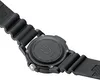 The back of a black Luminox watch with a black rubber strap is shown against a white background. Produktbild-Vorschau