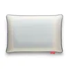 A white pillow with a light blue rectangular panel in the center, outlined by a navy blue trim. Produktbild-Vorschau