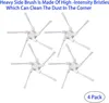 Four white side brushes for a robot vacuum cleaner are arranged in a grid on a white background. Text above describes the product's features. Produktbild-Vorschau
