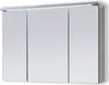 A modern bathroom cabinet with mirrored doors and integrated LED lighting. Produktbild-Vorschau