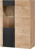 A modern cabinet with a wood grain finish and black ribbed accents. Náhľad obrázku produktu