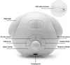 A white digital alarm clock with labels pointing to its features. Produktbild-Vorschau