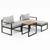 A modern outdoor lounge set with a two-seater sofa, an ottoman, and a coffee table, displayed on a white background. Produktbild-Vorschau