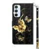 A black flip phone case with a gold butterfly design and a detachable wrist strap. Produktbild-Vorschau