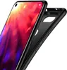 A black phone case is shown with a smartphone inside, displaying a colorful abstract wallpaper. Produktbild-Vorschau