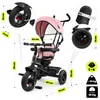 A pink 3-in-1 tricycle with various dimensions indicated by measurement lines and text. Produktbild-Vorschau