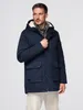 Lange herenparka met bontvoering - Marineblauw Productafbeelding-voorbeeld 1