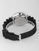 A close-up, rear view of a men's wristwatch with a black rubber strap. Produktbild-Vorschau
