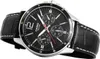 A close-up studio shot of a men's Casio watch with a black leather strap and a black dial. Anteprima dell’immagine prodotto