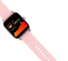 A pink smartwatch with a rose gold bezel is shown at an angle against a white background. The watch face displays a heart rate graph and blood pressure readings. Voir les images du produit