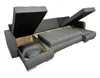 A U-shaped sectional sofa with storage compartments open, revealing pillows and the interior of the storage. The sofa is upholstered in a dark gray fabric. Náhled obrázku produktu