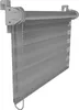 A gray roller blind with a beaded chain mechanism, shown hanging from a bracket.