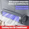 A wall-mounted air conditioning fan with blue light and air flow depicted. Anteprima dell’immagine prodotto