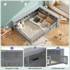 A child's bed with integrated shelving and safety rails, shown in a room setting with decorative elements and close-up views of specific features. Produktbild-Vorschau
