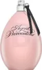 A pink perfume bottle with a black ribbon and silver accents. Podgląd zdjęcia produktu