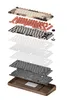 An exploded view of a mechanical keyboard, showing its various layers and components. Produktbild-Vorschau