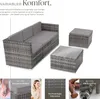 A rattan lounge set with cushions and coffee tables, presented with descriptive text and detail shots. Náhled obrázku produktu