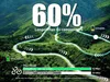 A winding road through a lush green mountain landscape, with glowing lines indicating a route and battery icons. Produktbild-Vorschau