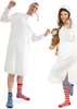 A man and a woman are posing in matching white nightgowns and hats, with striped socks. Produktbild-Vorschau