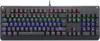 A top-down view of a black mechanical gaming keyboard with RGB backlighting. Produktbild-Vorschau