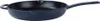 A black cast iron frying pan with blue handles is shown against a white background. Produktbild-Vorschau
