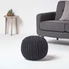 HOMESCAPES Kulatý pletený puf, 100% bavlna, černý Náhled obrázku produktu 2
