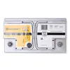 A car battery shown from the top. Voir les images du produit