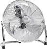 A silver floor fan with a chrome stand is shown against a white background. Voir les images du produit