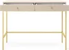 A beige desk with a gold frame and two drawers, shown from the front. Náhľad obrázku produktu