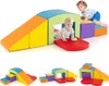Children playing on a colorful foam climbing structure, with smaller configurations shown below. Produktbild-Vorschau