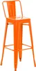 An orange bar stool with a backrest and footrest is shown against a white background. Podgląd zdjęcia produktu