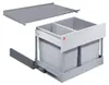 A pull-out kitchen waste bin system with two compartments and a separate shelf. Produktbild-Vorschau