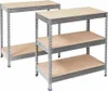 Two metal shelving units with wooden shelves against a white background. Produktbild-Vorschau