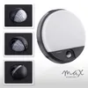 A collage of product images showing a black LED outdoor wall light with a motion sensor, presented from different angles and a larger view of the main product. Produktbild-Vorschau