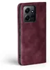 A close-up side view of a burgundy flip phone case for a Xiaomi Redmi Note 12. Produktbild-Vorschau