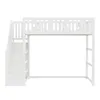 A white loft bed with stairs and a railing is shown against a white background. Produktbild-Vorschau