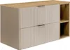 A modern beige and oak bathroom vanity with two drawers and open shelving. Anteprima dell’immagine prodotto